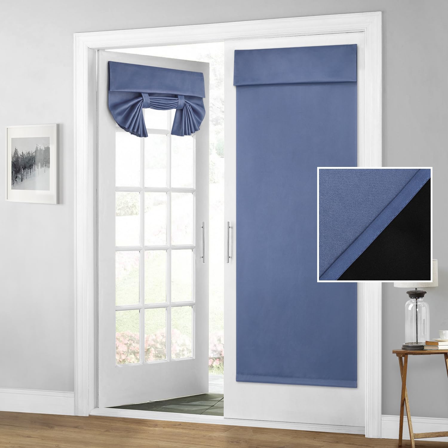 Homeideas 100% Blackout French Door Curtains, Privacy Door Curtains For Door Window, 26 X 80 Inch Room Darkening Curtains, Thermal Insulated Door Window Shades For Bedroom, (1 Panel, Stone Blue)